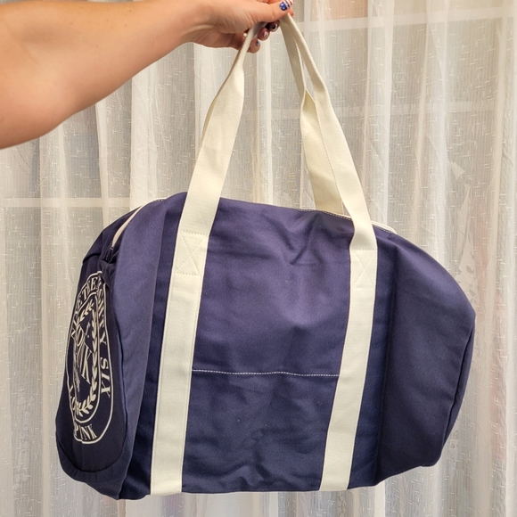 Pink by Victoria's Secret Canvas Duffle Bag Navy Gym Weekender Travel Logo NWT - Picture 9 of 15